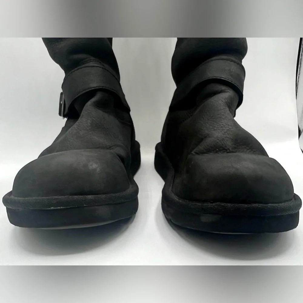 UGG Black Leather Shearling-Lined Mid-Calf Boots